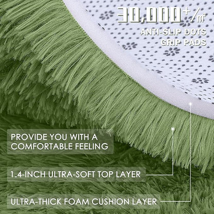 OLANLY 2x8 Machine Washable Runner Rugs for Hallway, Soft Fluffy Shaggy Bedside Rugs for Bedroom, Living Room, Indoor Floor Carpet for Kids Girls and Boys, Home Decor Aesthetic, Green