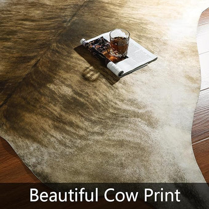 AROGAN Western Decor Faux Fur Cowhide Rug, 4 x 3 Feet Premium Animal Skin Cow Hide Rug, Sturdy Cow Print Rugs for Wall Decor, Western Floor Carpet for Bedroom Living Room, Brownish