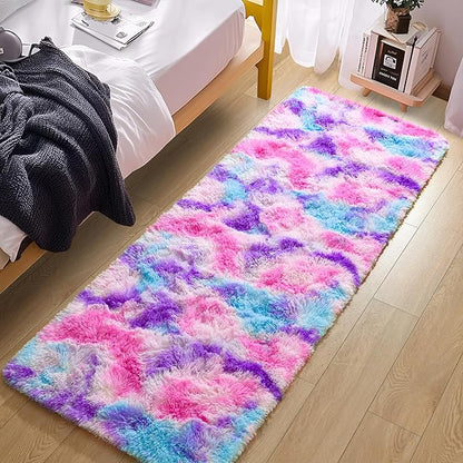 Tepook Soft Rainbow Rug for Girls Room, Cute Fluffy Girls Bedroom Rugs, 2x6 Feet Shaggy Princess Rug Colorful Carpet for Kids Teens Toddler Playroom Nursery Reading Nook, Hot Pink