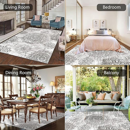 HEBE Washable Area Rug 5'x7' Non Slip Soft Distressed Medallion Bedroom & Living Room Accent Throw Vintage Entry Floor Carpet for Dining Room, Bathroom & Entryway