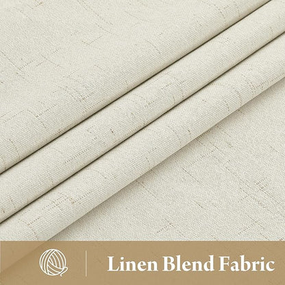 RYB HOME Cream White Linen Blackout Curtains, 100% Blackout Thermal Insulated Boho Farmhouse Window Curtain Panels for Living Room, Back Tab & Rod Pocket, 52" W x 108" L, 2 Panels Set