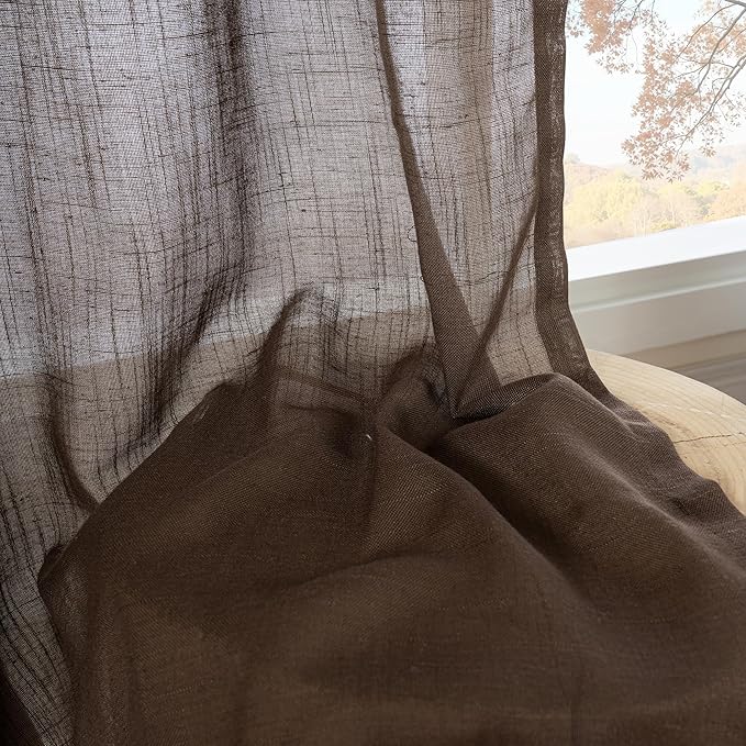 BGment Linen Curtains 54 Inch Length for Window, Brown Semi Sheer Drapes Light Filtering Textured for Living Room Kitchen Bathroom Decor Rod Pocket, 2 Panels Set, Each 42 Inch Wide