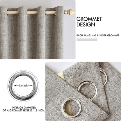 MIULEE Linen Curtains for Bedroom Solid 100% Blackout Thermal Insulated Greige Curtains Grommet Room Darkening Draperies for Living Room Nursery 52x96 Inch (2 Panels)