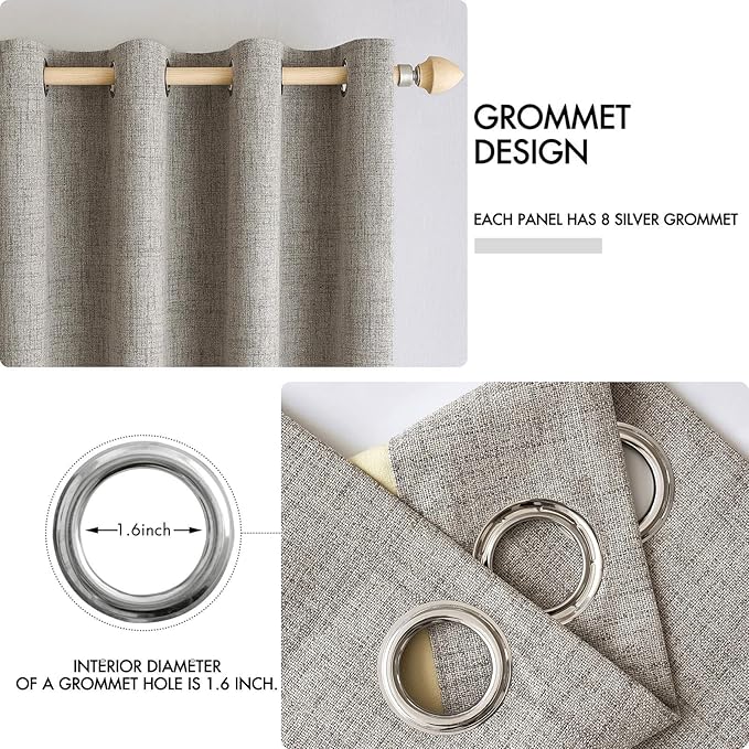 MIULEE Linen Curtains for Bedroom Solid 100% Blackout Thermal Insulated Greige Curtains Grommet Room Darkening Drapes for Living Room Nursery 52x72 Inch (2 Panels)
