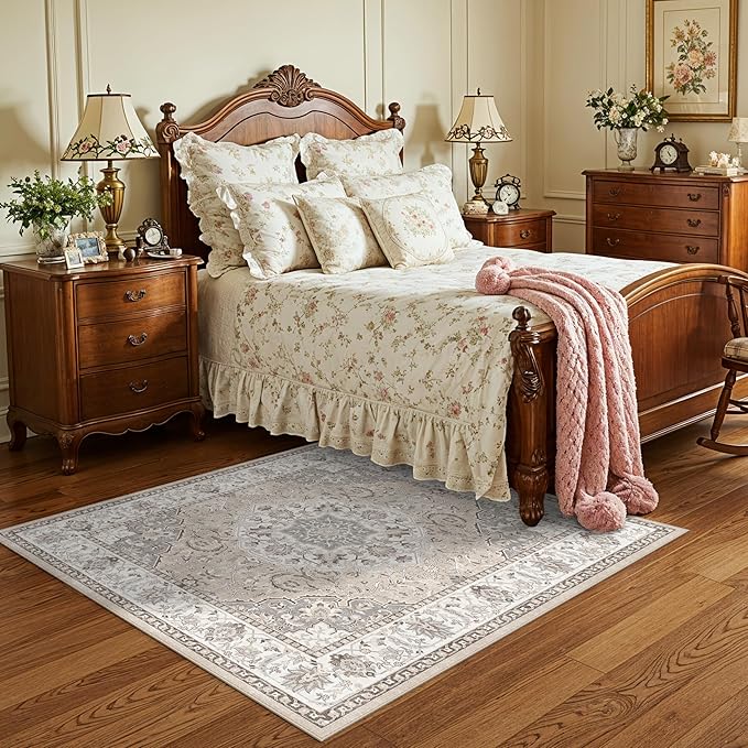 4x4 Washable Square Area Rug: Soft Entryway Kitchen Carpet with Non-Slip Backing Neutral Bathroom Nursery Floor Mat Water Resistant Low Pile Rug for Living Room Bedroom Cute Home Decor(4x4,Beige)