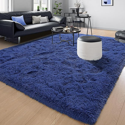 Tepook Super Soft Fluffy Rug for Bedroom, Modern Shaggy Fuzzy Kids Rugs for Living Room, Plush Indoor Nursery Home Decor Dorm Carpet with Non-Slip Bottom, Light Navy, 4 X 6 Feet