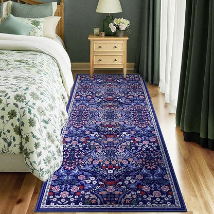 Runner Rug for Entryway: 2x6 Kitchen Rugs Non Slip Washable Ultra-Thin Soft Floral Carpet Indoor Floor Stain Resistant Carpets for Hallway Bedroom Kitchen Laundry Bathroom Dorm Blue
