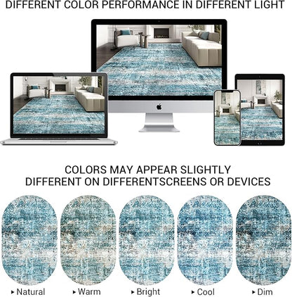 LEPEII 6x9 Area Rugs, Washable Modern Abstract Area Rugs for Living Room, Indoor Neutral Area Rug for Bedroom, Dining Room, Low Pile Non-Slip Non Shedding Rugs-Blue