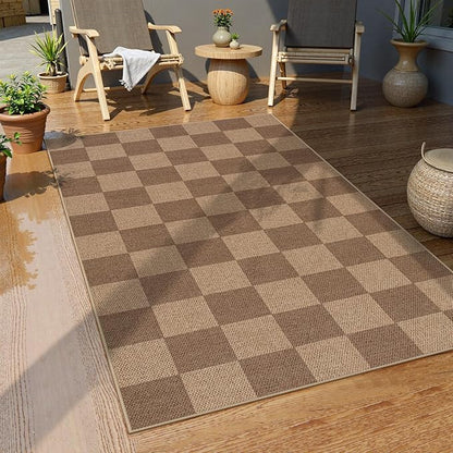 Lahome Colette Checkered Easy Jute Entryway Rug, Washable Rugs 3x5 for Living Room Farmhouse Carpet, Non Slip Indoor Outdoor Door Mat Checkerboard Throw Carpet for Entry Patio Guestroom Deck