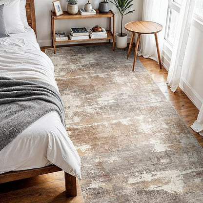 4x10 Washable Kitchen Runner Rug: Modern Abstract Wide Runners for Hallway Soft Non Slip Rugs with Rubber Backing Low Pile Thin Carpet for Entryway Bedroom Bathroom Laundry Indoor(Brown/Brick,4x10)