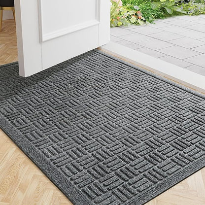 Mibao Front Door Mat Indoor Outdoor Entrance, Dirt Trapping Waterproof All-Season, All-Weather Doormat, Non-Slip Durable Natural Rubber Low Profile Easy Clean Patio Entrance Mat, 47" x 31.5", Grey