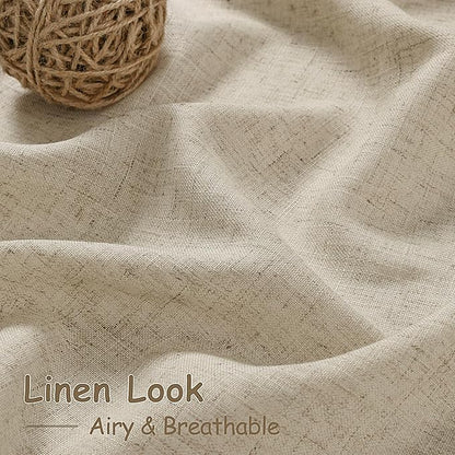 Eggshell Beige Linen Curtains for Living Room 98 Inches Long Light Filtering Semi Sheer Curtain Back Tab Rustic Farmhouse Decor Burlap Luxury Boho Drapes for Bedroom Dinner Room 52x98, 2 Panels