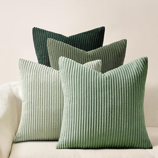 Topfinel Corduroy Throw Pillow Covers Pack of 2 Green 16"x16" No Insert with Hidden Zipper | Decorative Cushion Covers for Bedroom,livingroom and Nursery,Light Green