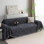 MYSKY HOME Boho Couch Cover Navy Sofa Covers with Tassel Farmhouse Sofa Slipcover Simple Couch Protector for Dogs Chenille Sectional Couch Covers L Shaped Couch Cushion Covers, 91"x 134"