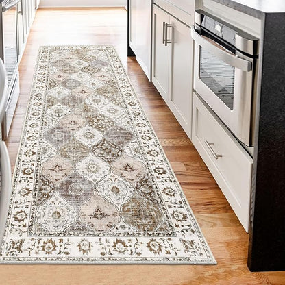 HEBE Hallway Runner Rug 2'x6' Washable Vintage Distressed Area Rugs Non Slip Laundry Rug Runner Boho Floor Carpet Runners for Hallways Entryway Laundry Room Kitchen Bathroom