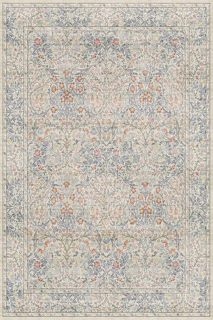 Hazo Haus Vintage Washable Beige Blue Area Rugs for Bedroom Under Bed, Living Room, Nursery, Kitchen, Entryway, Low Pile Non Slip Stain Resistance Distressed Retro Indoor (Beige Blue, 4 x 6)