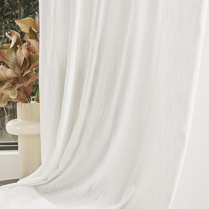 MYSKY HOME Extra Long Curtains for Living Room, Soft Cotton and polyester Fabric Boho Window Curtain Drapes Light Filtering Semi Sheer Backdrop Panels, 50 x 120 Inches, Natural, 2 Pieces