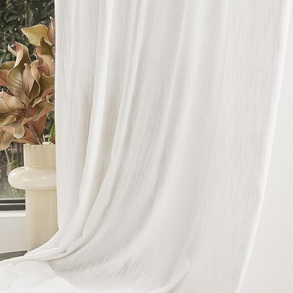 MYSKY HOME Extra Long Curtains for Living Room, Soft Cotton and polyester Fabric Boho Window Curtain Drapes Light Filtering Semi Sheer Backdrop Panels, 50 x 120 Inches, Natural, 2 Pieces