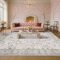 Hazo Haus Boho Light Grey Living Room Rug 10x12 - Modern Vintage Eclectic Floral Pastel Neutral Taupe, Washable Low Pile Non-Slip Extra Large Area Rugs for Dining Under Table Bedroom Lounge