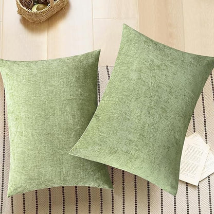 CaliTime Throw Pillow Covers Decorative 20 X 26 Inches Pack of 2 Cozy Chenille Standard Pillow Shams Cases for Couch Sofa Bed Living Room Home Sage Green