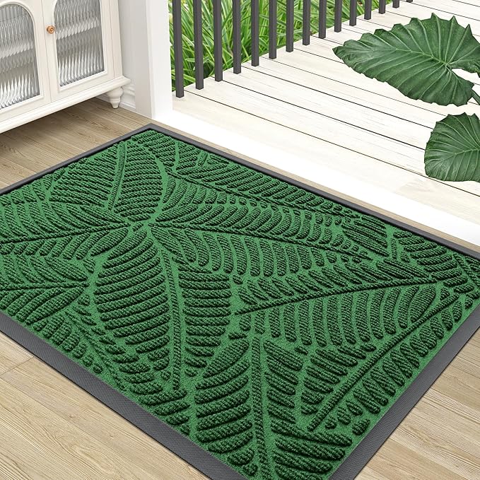 Colorxy Waterproof Doormat, Sturdy Natural Rubber Front Indoor Mat, Non Slip Low Profile Indoor Outdoor Door Mats, Stain and Fade Resistant Floor Mat, Easy Clean Patio Entrance Mat, 30''x17'', Green