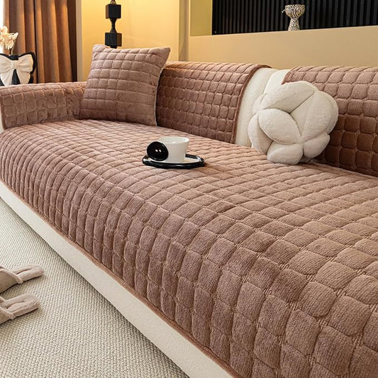 Velvet Couch Cover, Plush Sectional Sofa Cover Washable, Anti Slip Sofa Slipcover for Loveseat, Furniture Protector Covers for Pets & Kids(1PC, Dark Brown, 35.4"×47.2", Loveseat)