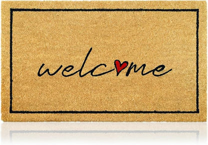 Welcome - 17"x29" - Coir Door Mat with Heavy Duty Backing - Welcome Mats for Entryway, Porch - Anti-Slip PVC & Coconut Fiber Surface - Natural Home Accessories, Minimalist Original Design