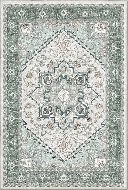 OPPODREAM Soft 8x10 Area Rugs, Washable Rugs 8x10 with Non Slip Backing, Faux Cashmere Low-Pile 8 x 10 Carpet, Green