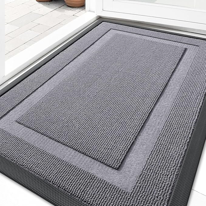 OLANLY Front Door Mat Indoor Outdoor Entrance, Waterproof All-Season, All-Weather Doormat, Sturdy Natural Rubber, Low Profile, Easy Clean Patio Porch Entryway Mat, 35x23, Classic Gray