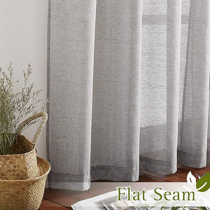 NICETOWN Charcoal Grey Linen Curtains for Bedroom 48 inch Long, Grommet Flax Semi Sheer Short Window Treatments Privacy with Light Filtering Drapes for Kids Room, 2 Panels, W36 x L48