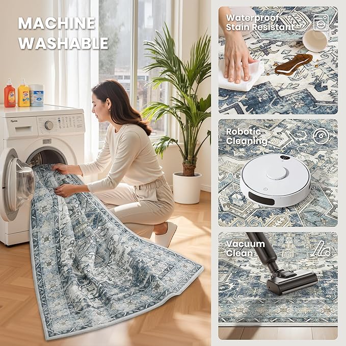 zesthome Area Rugs 6x9, Large Rugs for Living Room, Stain Resistant Washable Rug, Rugs for Bedroom with Non Slip Backing, Ultra-Thin Vintage 6x9 Area Rug