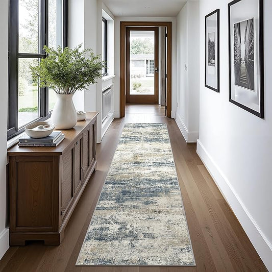 BEIMO Runner Rug for Hallway Kitchen, 2x12 Machine Washable Runners Rug for Entryway, Soft Modern Abstract Throw Rugs, Low Pile Floor Cover with Non Slip Backing, Navy Beige