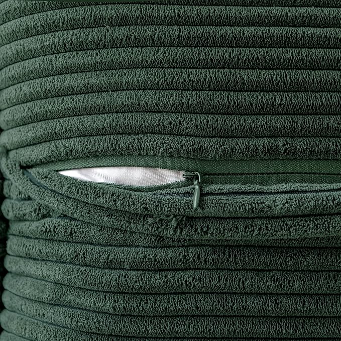 MIULEE Decorative Throw Pillow Covers for Couch Bed Livingroom 12x12 Inch Set of 2 Dark Green Boho Accent Throw Pllows Broadside Striped Patchwork Soft Corduroy Pillowcases