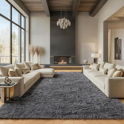 ONASAR Grey Area Rugs 9x12 Living Room, Gray Large Fluffy Shag Bedroom Rug, Soft Plush Thick Shaggy Big Floor Carpet for Kids Boy and Girls Teen Dorm Nursery Indoor Home Decor Aesthetic