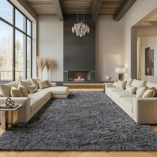 ONASAR Grey Area Rugs 9x12 Living Room, Gray Large Fluffy Shag Bedroom Rug, Soft Plush Thick Shaggy Big Floor Carpet for Kids Boy and Girls Teen Dorm Nursery Indoor Home Decor Aesthetic