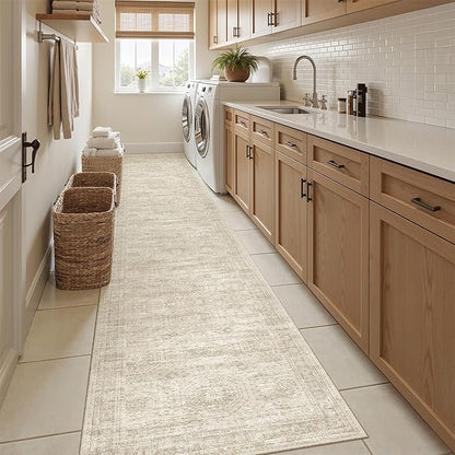 Runner Rug 2x12 Washable Non-Slip Hallway Runner Rugs for Kitchen Bathroom Laundry Room Beige Vintage Floor Carpet Runners for Hallways Entryway