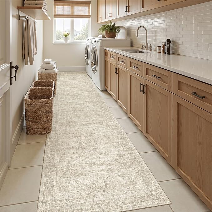 Runner Rug 2'x10' Washable Non-Slip Runner Rugs for Kitchen Bathroom Laundry Room Beige Vintage Floor Carpet Runners for Hallway Entryway