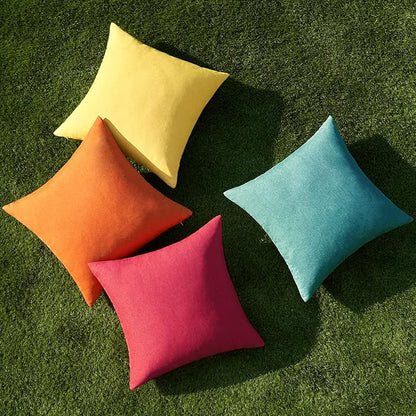 MIULEE Pack of 4 Decorative Outdoor Throw Pillow Covers Linen Waterproof Pillow Covers Farmhouse Cushion Cases for Patio Garden Tent Balcony Couch Sofa18x18 inch Red/Turquoise