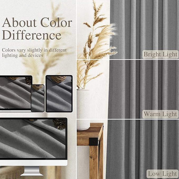 Nanspring Dark Grey Semi Sheer Curtains 72 Inches Long 2 Panels Set for Bedroom Privacy Back Tab Rod Pocket Light Filtering Drapes Cotton Linen Textured Farmhouse Living Room Curtain 52X72 Inches