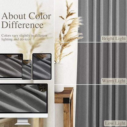 Dark Grey Linen Curtains 84 Inches Long for Bedroom Rod Pocket Back Tab Light Filtering Privacy Semi Sheer Curtain Farmhouse Decor Cotton Textured Drapes for Living Room 2 Panels Set 52x84 Inch