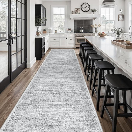 Hallway Runner 3x14 - Runner Rugs 14ft Washable Entryway Rug Vintage Kitchen Runners Non Slip Indoor Rug Farmhouse Carpet Runner for Bathroom Living Room Bedroom, Grey