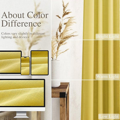 Nanspring Celery Yellow Linen Curtains 84 Inch Length 2 Panels Set for Living Room Back Tab Light Filtering Semi Sheer Curtain for Bedroom Farmhouse Drapes, 52x84 Inch, 2 Panels