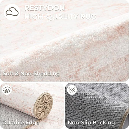 2x12 Runner Rug, Long Hallway Rugs for Dining Room, Living Room, Bedroom, Machine Washable Kitchen Carpet Runner with Rubber Backing, Soft Low Pile Indoor Rug(2'x12', Pink/White)