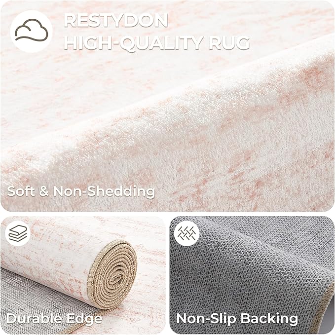 2x6 Runner Rug Non Slip for Entryway, Washable Runners for Kitchen, Soft Thin Hallway Rug for Bedroom, Laundry, Small Stain Resistant Indoor Door Mat(2'x6', Pink/White)