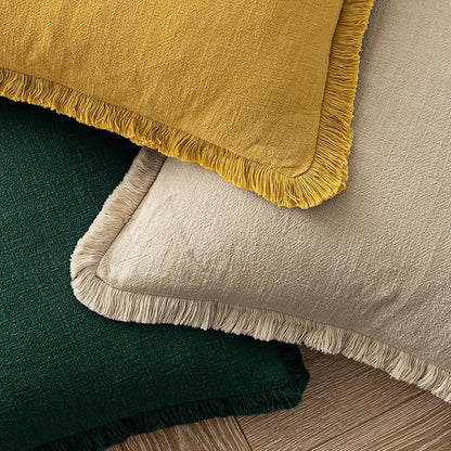 MIULEE Decorative Throw Pillow Covers Neutral Linen Fringe Throw Pillows Euro Shams Set of 2 Beige Boho Farmhouse Cushion Covers for Couch Sofa Bed Living Room Spring Home Decor 24x24 Inch