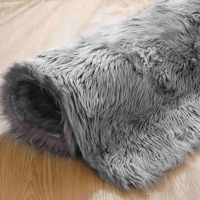 Goolela Grey Area Rug 9x12 Fluffy Fuzzy Furry Rug for Bedroom Living Room Faux Sheepskin Fur Plush Soft Rectangle