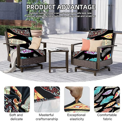8Pcs Outdoor Cushion Covers, Patio Cushion Covers,Stretch Elastic Slipcovers, Replacement Washable & Reusable Furniture Protector for Patio Couch(Dream Feather,8PCS)