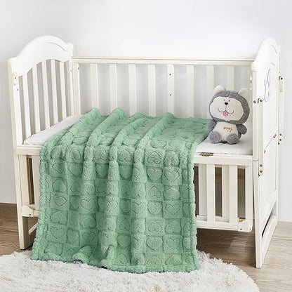 Yurhap Fleece Baby Blanket Heart Checkered, Ultra Soft Cozy Baby Blankets for Boys Girls, Fluffy Infant Toddler Newborn Receiving Gifts for Crib Stroller 30"x40" (Sage Green)