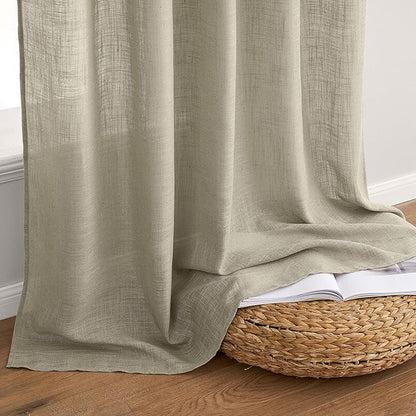 MIULEE Oatmeal Linen Curtains 84 Inch Length 2 Panels for Bedroom Living Room, Soft Thick Linen Textured Natural Window Drapes Semi Sheer Light Filtering Back Tab Rod Pocket Burlap Look Decor