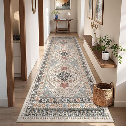 Kitchen Runner Rug Non Slip Washable 2.5x8, Soft Low Pile Entryway Rug Runners for Hallways,Carpet Runner for Living Room,Kitchen, Laundry, Bathroom(Blue/Red/Multi,2.5'x8')